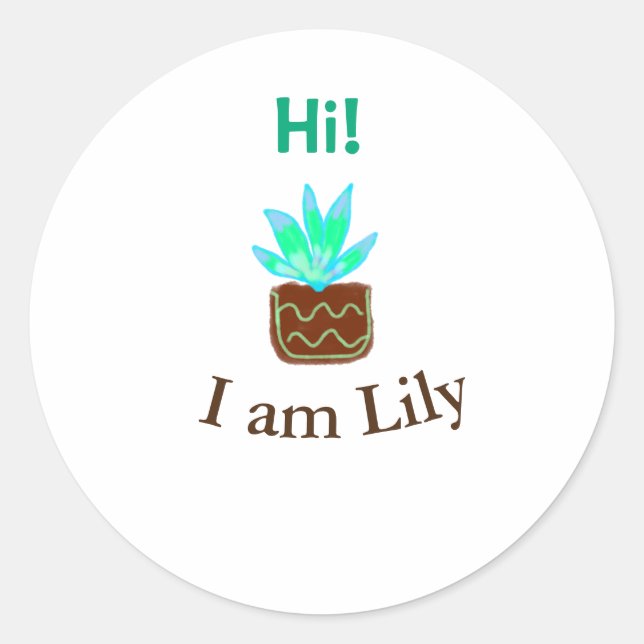 Adesivo Redondo Olá, sou Lily Cacto Suculto, adicione nome aquarel (Frente)