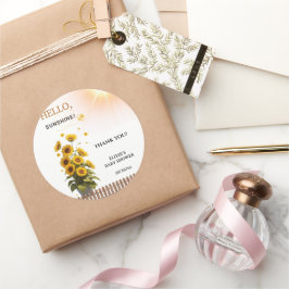 Adesivo Redondo Olá Sunshine Sunflower Garden Chá de fraldas