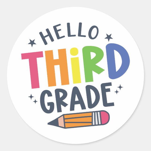 Adesivo Redondo Olá, terceira série de volta à escola (Frente)