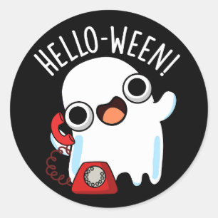 Adesivo Redondo Olá-ween Piada Divertida de Fantasma no Fundo Escu