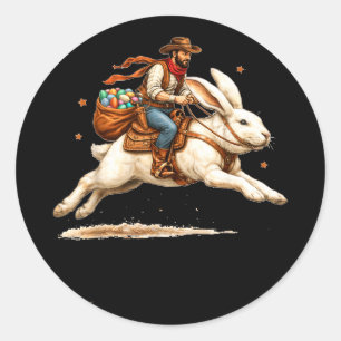 Adesivo Redondo Olá western dia de páscoa cowboy montando páscoa