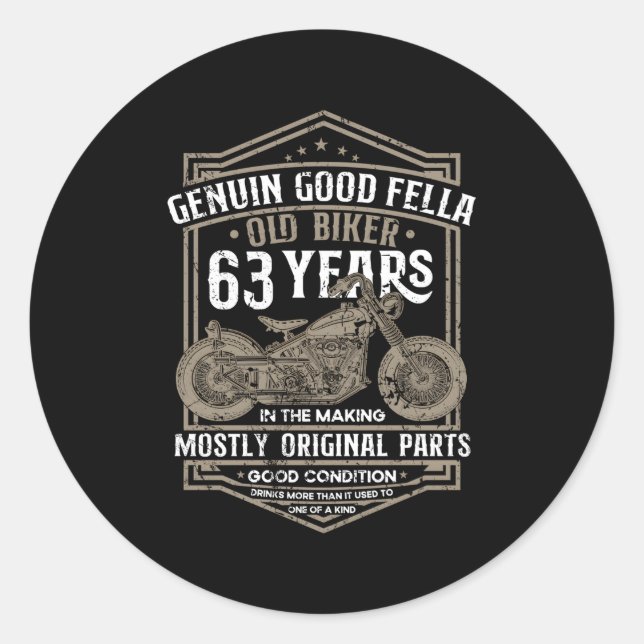 Adesivo Redondo Old Biker 63 Anos No Fazer 63° Biker (Frente)