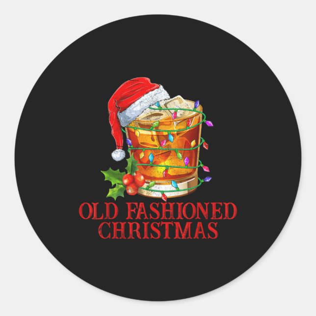 Adesivo Redondo Old Fashioned Whiskey Christmas Funny Bourbon Tail (Frente)