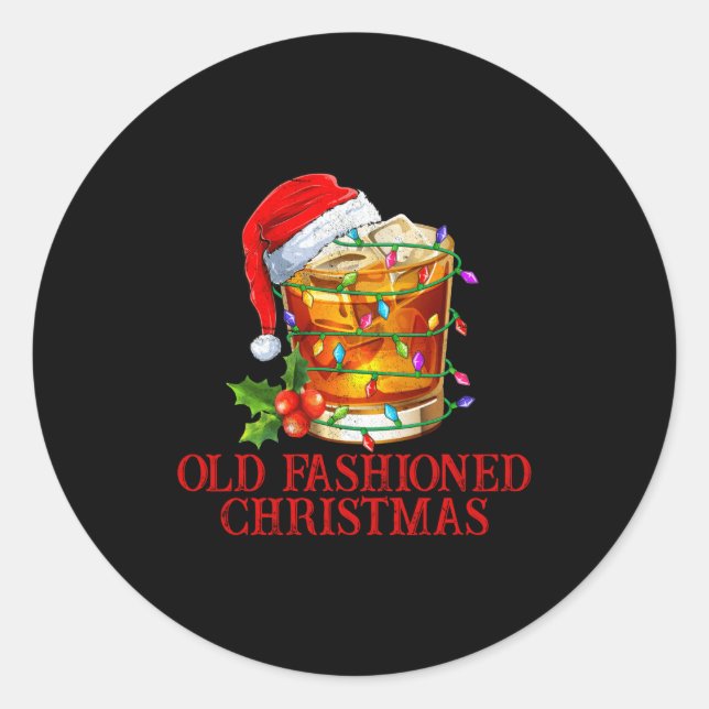 Adesivo Redondo Old Fashioned Whiskey Christmas Funny Bourbon Tail (Frente)