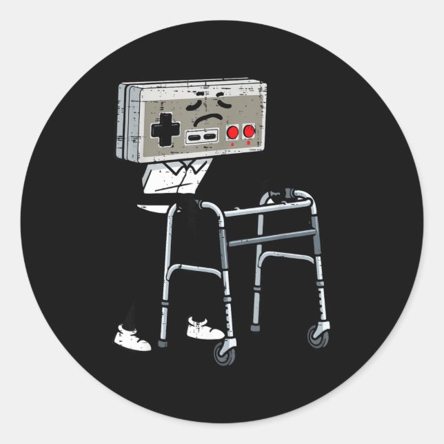 Adesivo Redondo Old Gaming Controller Walker Funny Gamer Men Women (Frente)