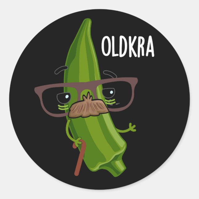Adesivo Redondo Old kra Funny Okra Pun Dark BG (Frente)