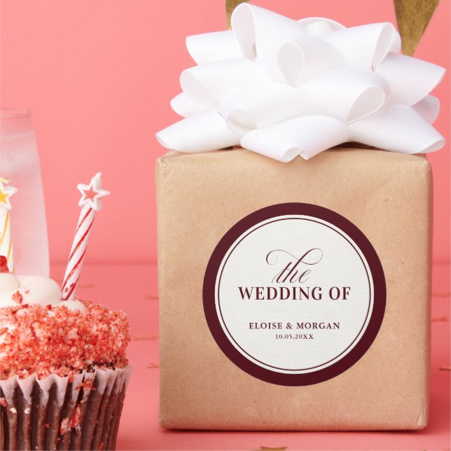 Adesivo Redondo Old Money Modern Formal Burgundy Luxury Wedding (Festa)