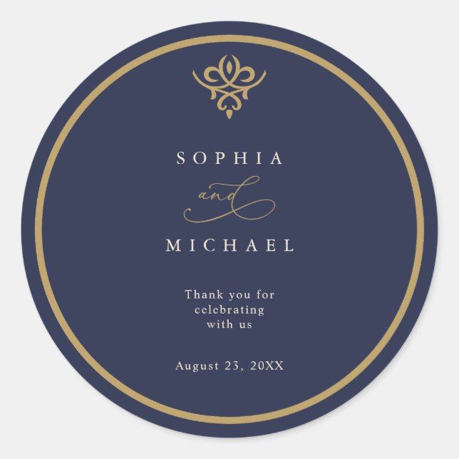 Adesivo Redondo Old Money Navy Blue Wedding Sticker (Frente)