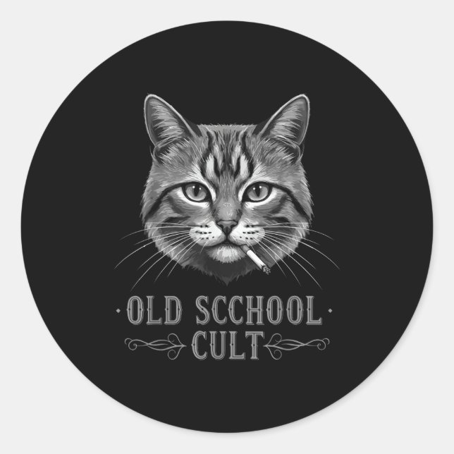 Adesivo Redondo Old Scchool Cult Funny Cat For Cool People And - F (Frente)
