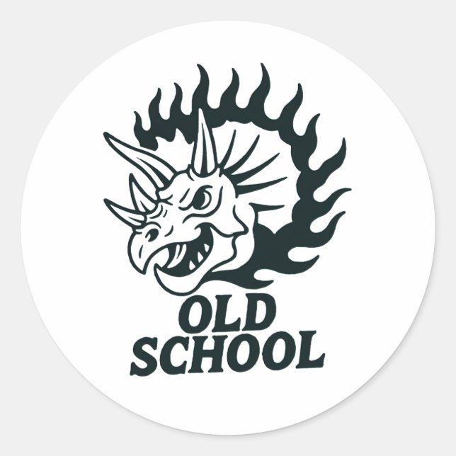 Adesivo Redondo Old School Dinosaur Funny Sticker (Frente)