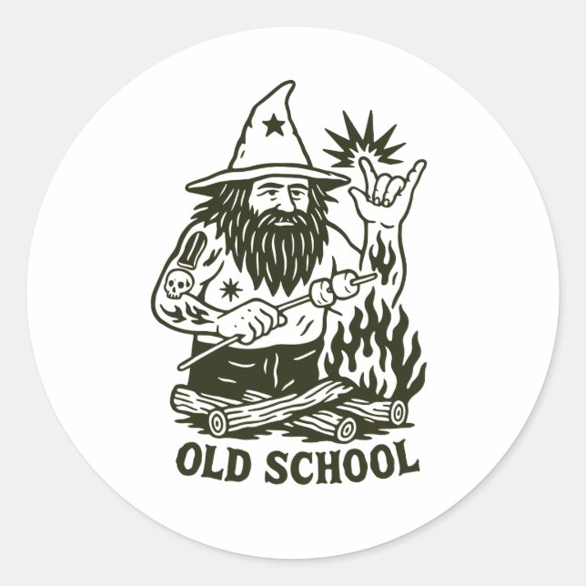 Adesivo Redondo Old School Magic Wizard Funny Sticker (Frente)