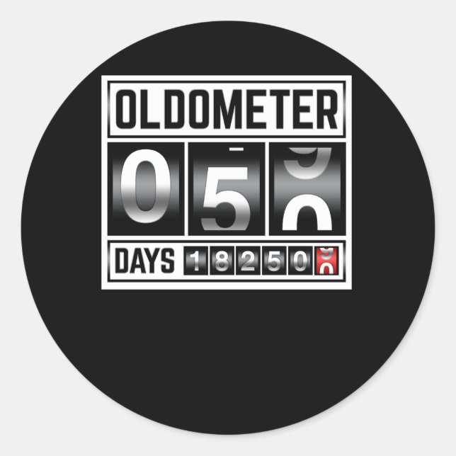 Adesivo Redondo OLDOMETER 50 Anos Feita Em 1971 50º Aniversário (Frente)