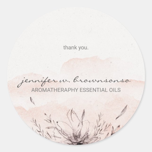 Adesivo Redondo Óleos Essenciais Personalizados de Aquarela Simple (Frente)