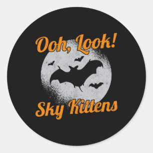 Adesivo Redondo Olha, Gatinhos Céus Bat Halloween Bats
