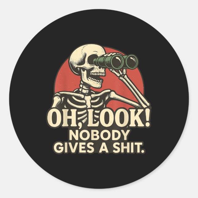 Adesivo Redondo Olha, Ninguém Dá Um Esqueleto De Halloween Sapatin (Frente)