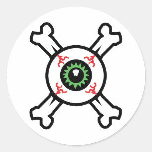 Adesivo Redondo Olhais e Crossbones para fundos leves 