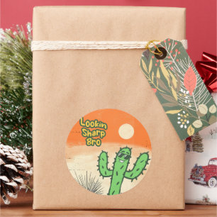 Adesivo Redondo Olhando Sharp Bro Retro Vintage Desert Vibes Cactu