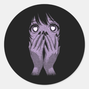 Adesivo Redondo Olhar Anime Garota Corações Mangá Otaku Grunge Got