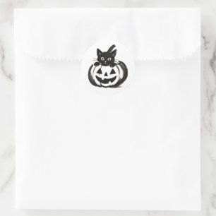 Adesivo Redondo Olhar da Abóbora – Desenho de Halloween de Gato Pr