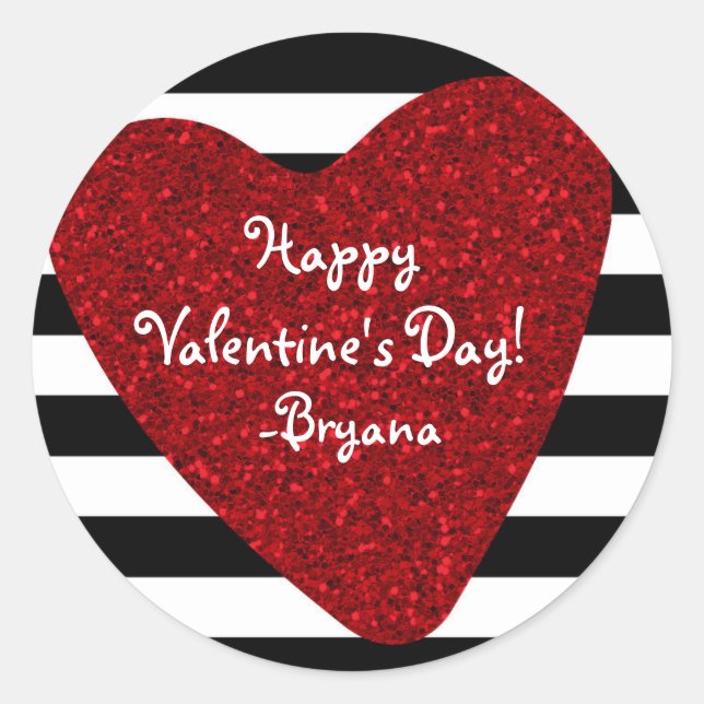 Adesivo Redondo Olhar de Brilho Vermelho Coração Preto Branco Dia  (Frente)