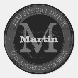 Adesivo Redondo Olhar robusto | Endereço de devolução preto e Cinz