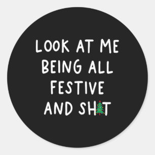 Adesivo Redondo Olhe Para Mim Sendo Um Feliz Natal De Humor Engraç