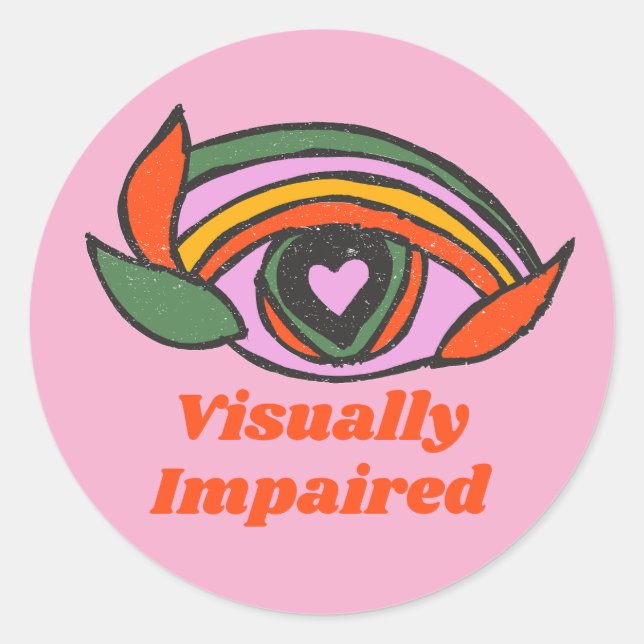 Adesivo Redondo Olho Arco-íris com texto de personalização (Frente)