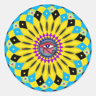 Adesivo Redondo Olho de Horus Sunflower Mandala Art Sticker
