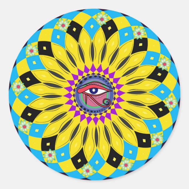 Adesivo Redondo Olho de Horus Sunflower Mandala Art Sticker (Frente)