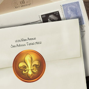 Adesivo Redondo Olho Embosado Laranja, Dourado e Fleur de Lis