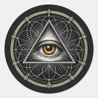 Adesivo Redondo Olho que Tudo Vê Geometria Sagrada Preto