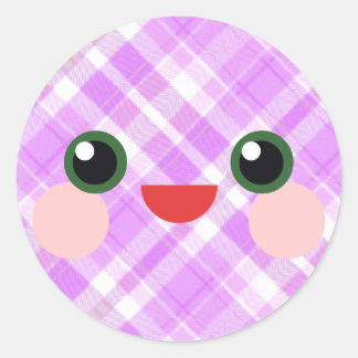 Adesivo Redondo Olhos Doces Kawaii Amigo de Cara Xadrez Adorável