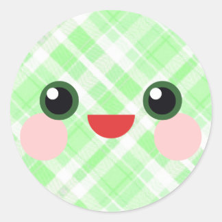 Adesivo Redondo Olhos Doces Kawaii Amigo de Cara Xadrez Adorável