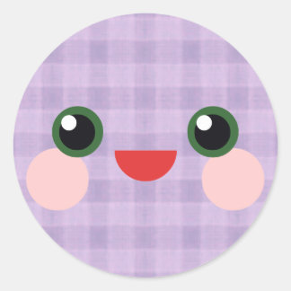 Adesivo Redondo Olhos Doces Kawaii Amigo de Cara Xadrez Adorável