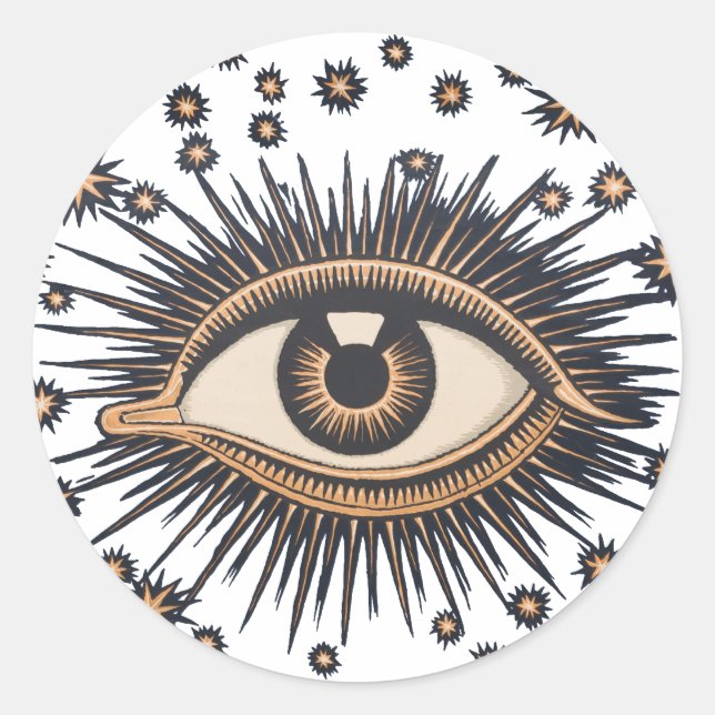 Adesivo Redondo Olhos Estrelas Lua Celestial Nouveau (Frente)