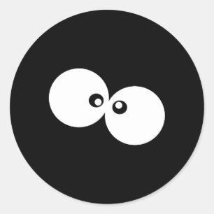 Adesivo Redondo Olhos Googados, Olhos Engraçados, Pretos e Brancos