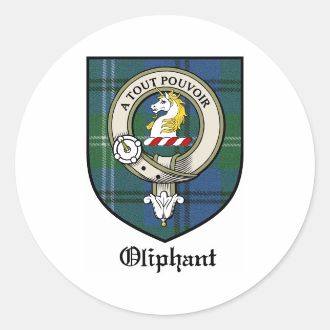 Adesivo Redondo Oliphant Clan Crest Crachá Tartan (Frente)