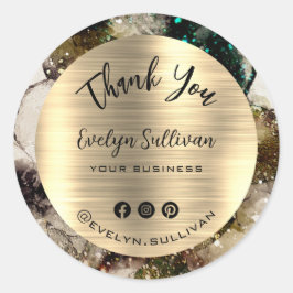 Adesivo Redondo Olive Emerald Green Watercolor Obrigado