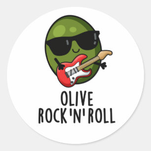 Adesivo Redondo Olive Rock E Roll Funny Rocker Olive Pun