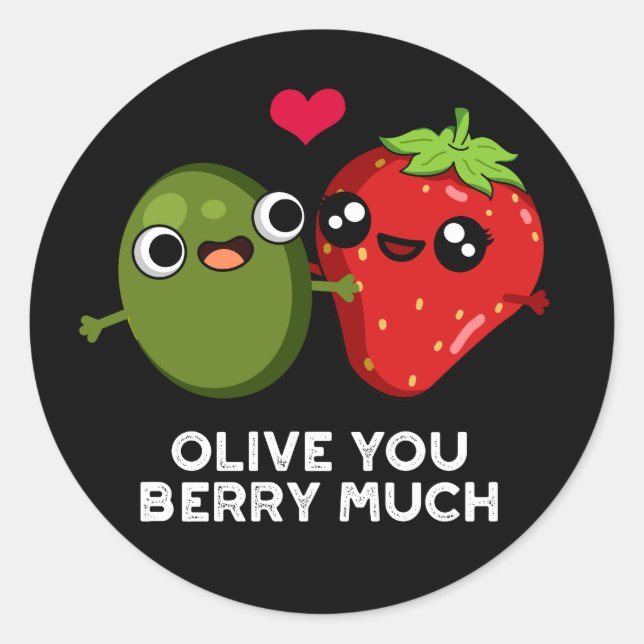 Adesivo Redondo Olive Você Berry Fruta Muito Engraçado Pun Dark BG (Frente)
