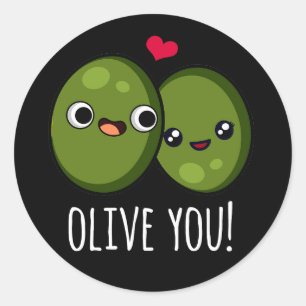 Adesivo Redondo Olive You Engraçado Love Pun Dark BG