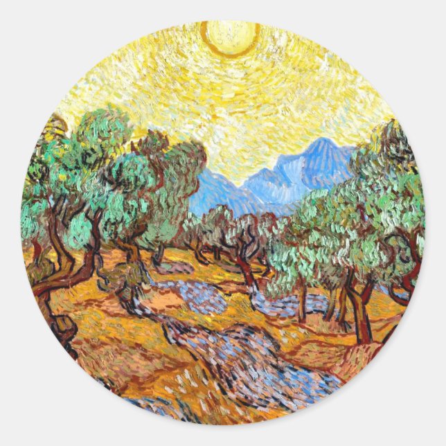 Adesivo Redondo Oliveiras (1889) Vincent Van Gogh - Paisagem (Frente)