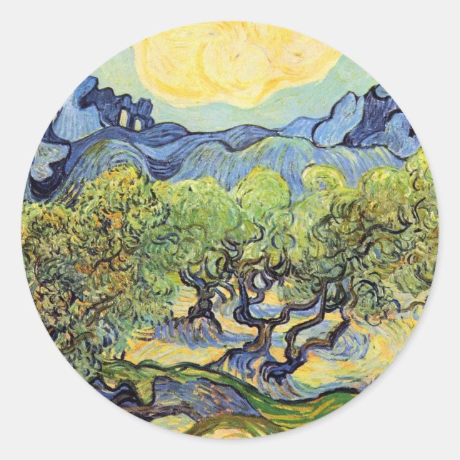 Adesivo Redondo Oliveiras com Alpilles por Vincent van Gogh (Frente)