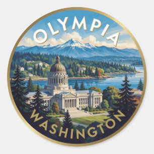 Adesivo Redondo Olympia Washington Puget Sound Viagem Arte