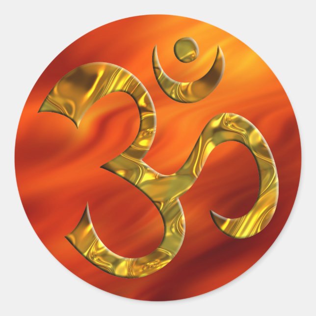 Adesivo Redondo OM / AUM - DOURADO | vermelho-fogo (Frente)