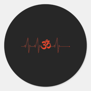 Adesivo Redondo Om Batida Cardíaca Engraçado Sagrado Ohm Yoga Medi