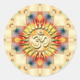 Adesivo Redondo Om de Ouro e cruz de pastel leve