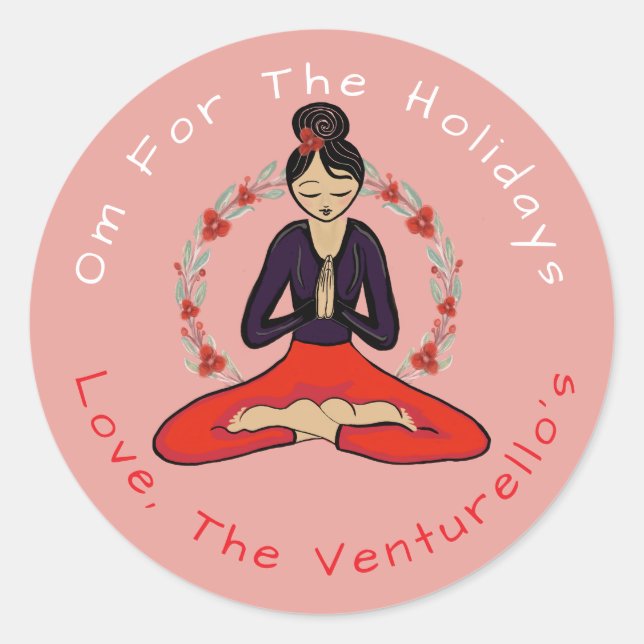 Adesivo Redondo Om For The Holidays Yoga Sticker (Frente)