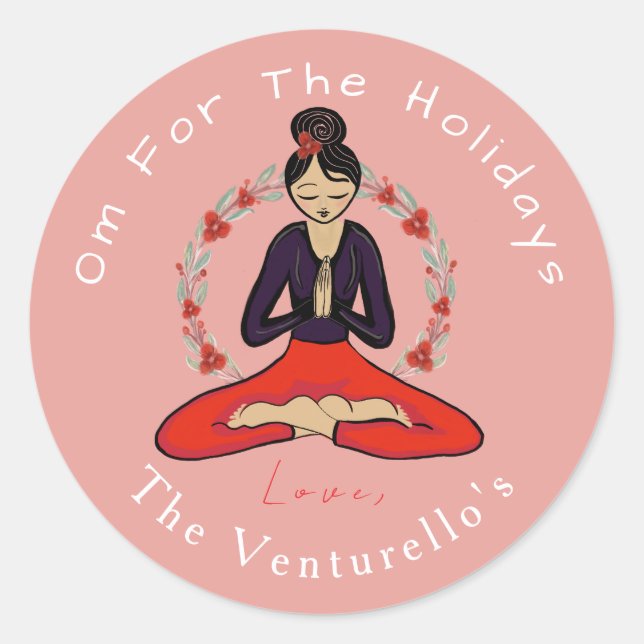 Adesivo Redondo Om For The Holidays Yoga Sticker (Frente)