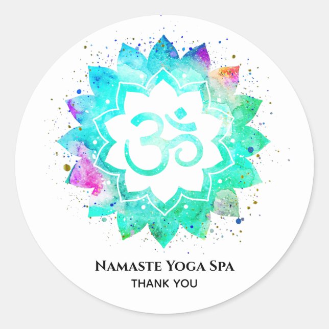 Adesivo Redondo *~* OM Mandala Símbolo Aum Espiritual Flor Lotus (Frente)